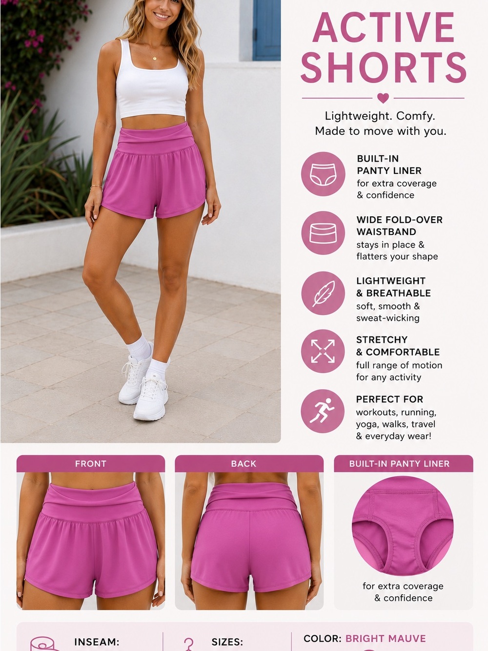 Active Women's Shorts - Bright Mauve